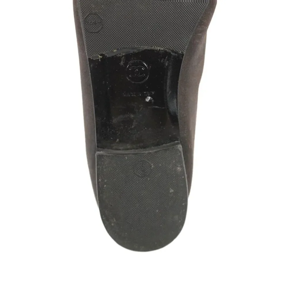 Chanel Womens Leather Cap Toe Ballet Flats Dark Brown Black Size 42 12